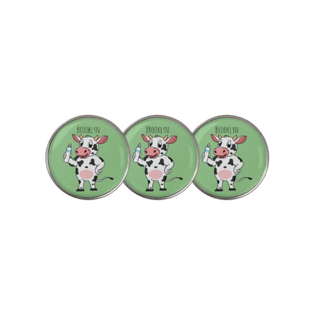 Happy cow with baby bottle cartoon golf ball marker (3 Up)