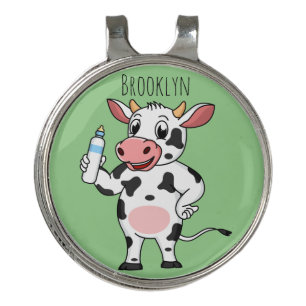 Happy cow with baby bottle cartoon golf hat clip