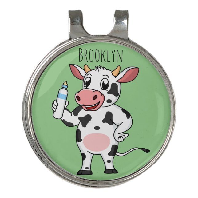 Happy cow with baby bottle cartoon golf hat clip (Front)