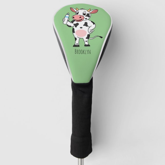 Happy cow with baby bottle cartoon golf head cover (Front)