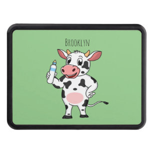 Happy cow with baby bottle cartoon hitch cover