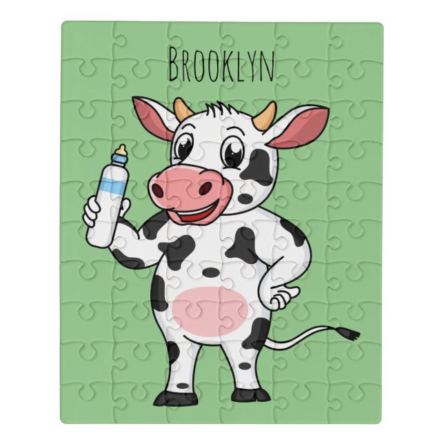 Happy cow with baby bottle cartoon jigsaw puzzle (Puzzle Vertical)