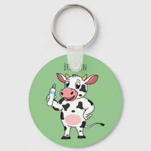 Happy cow with baby bottle cartoon keychain