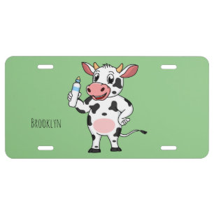 Happy cow with baby bottle cartoon license plate