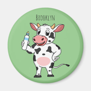 Happy cow with baby bottle cartoon magnet