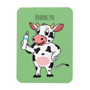 Happy cow with baby bottle cartoon magnet