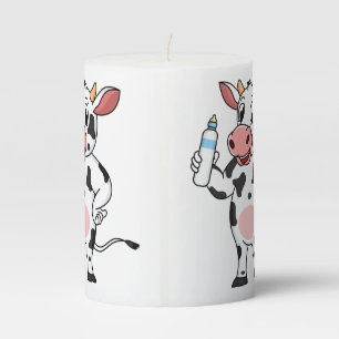 Happy cow with baby bottle cartoon pillar candle