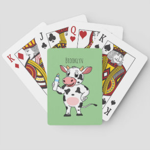 Happy cow with baby bottle cartoon poker cards