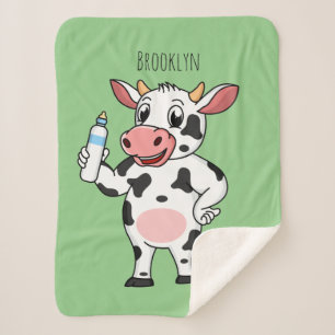 Happy cow with baby bottle cartoon sherpa blanket