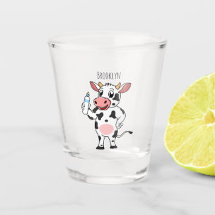 Happy cow with baby bottle cartoon shot glass