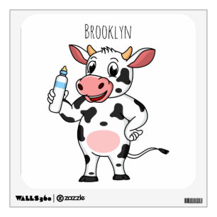 Happy cow with baby bottle cartoon wall decal
