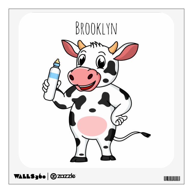 Happy cow with baby bottle cartoon wall decal (Front)