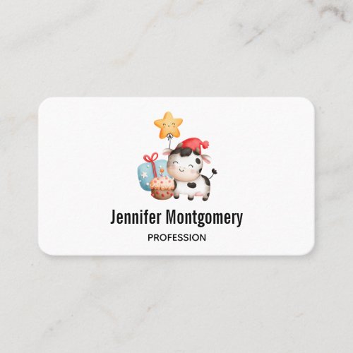 Happy Cow with Cake  Presents Party Business Card