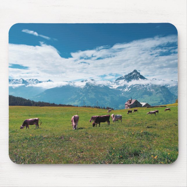 Happy Cows on the Farm in Switzerland Mouse Pad (Front)