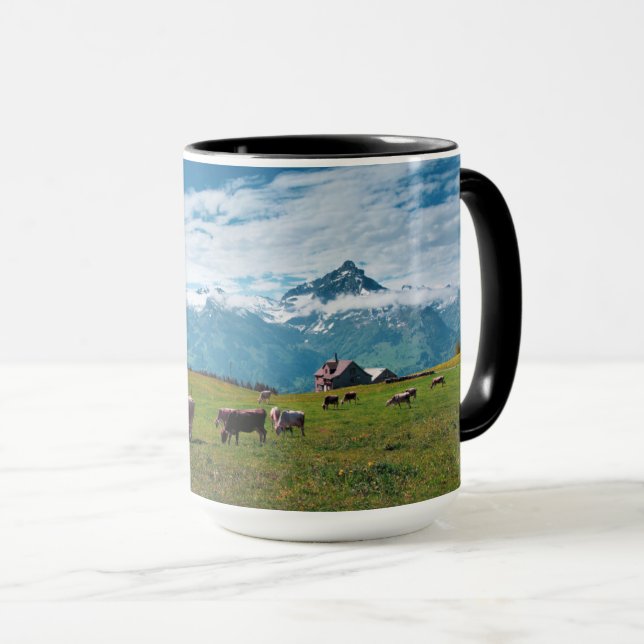 Happy Cows on the Farm in Switzerland Mug (Front Right)