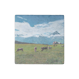 Happy Cows on the Farm in Switzerland Stone Magnet