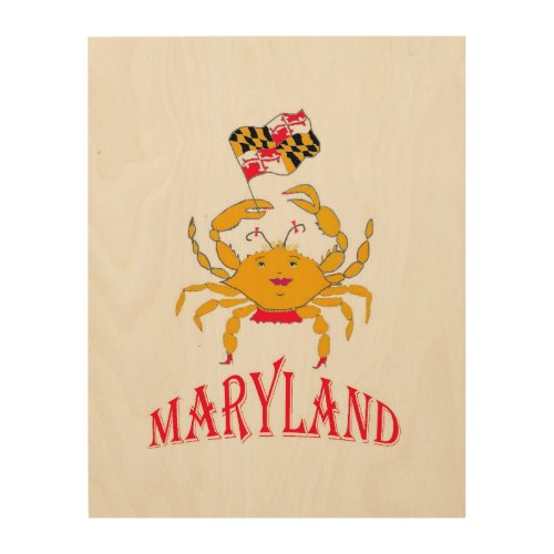 Happy crab in Maryland Wood Wall Art