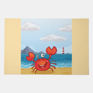 Happy Crab on Beach with Lighthouse Doormat