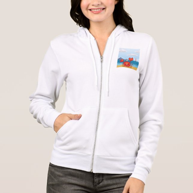 Happy Crab on Beach with Lighthouse Hoodie (Front)