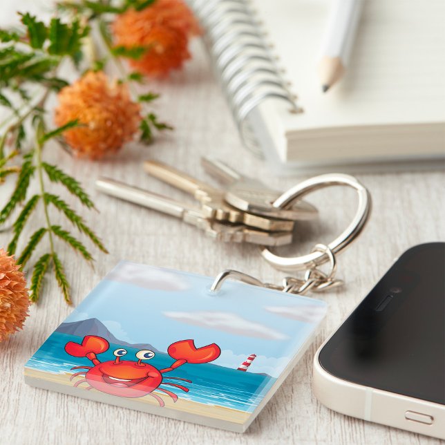 Happy Crab on Beach with Lighthouse Keychain (Creator Uploaded)