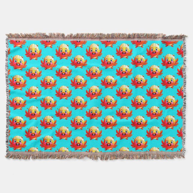 Happy Crab Pattern For Kids Beach Rooms Throw Blanket (Front)