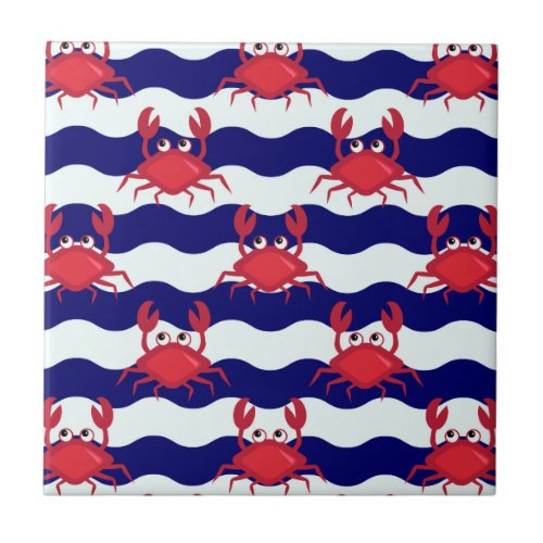 Happy Crabs Pattern Ceramic Tile