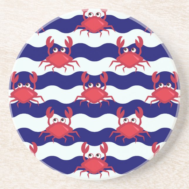 Happy Crabs Pattern Drink Coaster (Front)