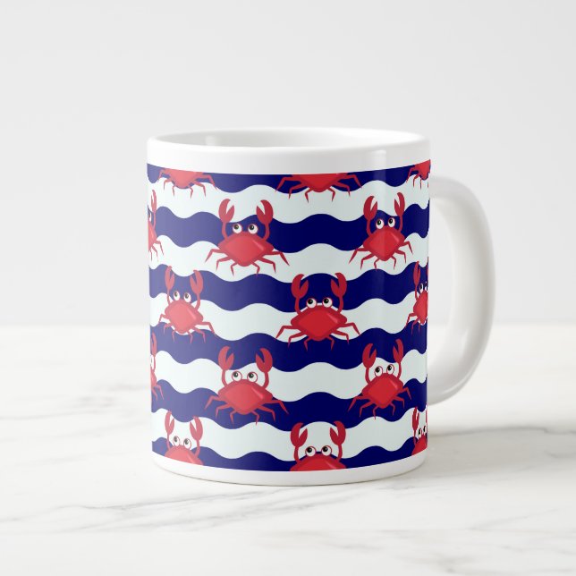Happy Crabs Pattern Large Coffee Mug (Front Right)