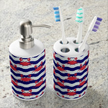 Happy Crabs Pattern Soap Dispenser And Toothbrush Holder