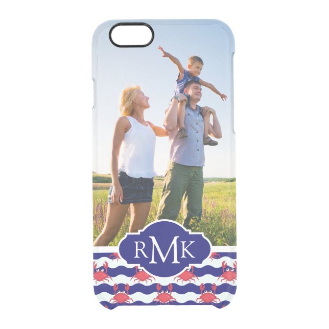 Happy Crabs Pattern| Your Photo & Monogram Uncommon iPhone Case (Back)