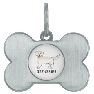 Happy Cream Golden Retriever And A Phone Number Pet ID Tag