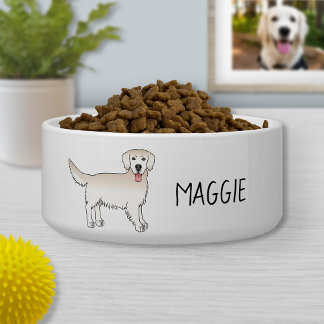 Happy Cream Golden Retriever Cute Dog With A Name Bowl