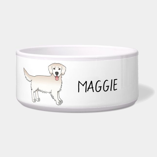 Happy Cream Golden Retriever Cute Dog With A Name Bowl (Front)