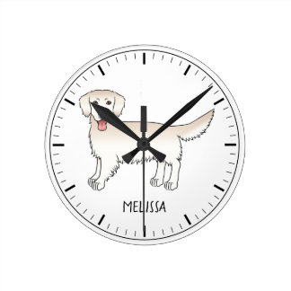 Happy Cream Golden Retriever Cute Dog With A Name Round Clock