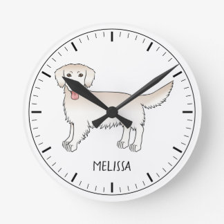 Happy Cream Golden Retriever Cute Dog With A Name Round Clock