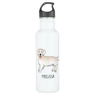 Happy Cream Golden Retriever Cute Dog With A Name Stainless Steel Water Bottle
