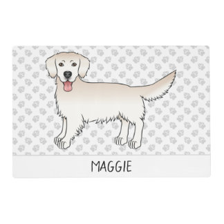 Happy Cream Golden Retriever With Paws And Name Placemat