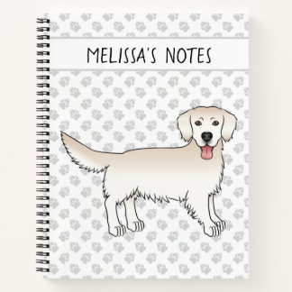 Happy Cream Golden Retriever With Paws And Text Notebook