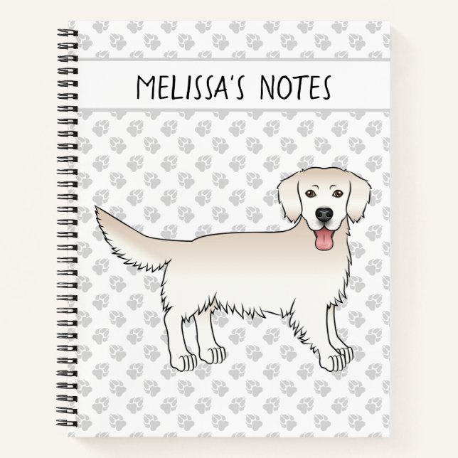 Happy Cream Golden Retriever With Paws And Text Notebook (Front)