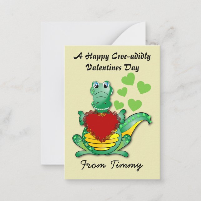 Happy Croc-adidly Valentines Cards for Kids (Front)