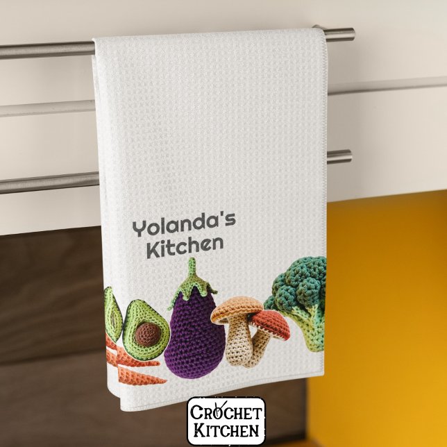 Happy Crochet Vegetable Mushroom Collage Monogram Kitchen Towel (Creator Uploaded)