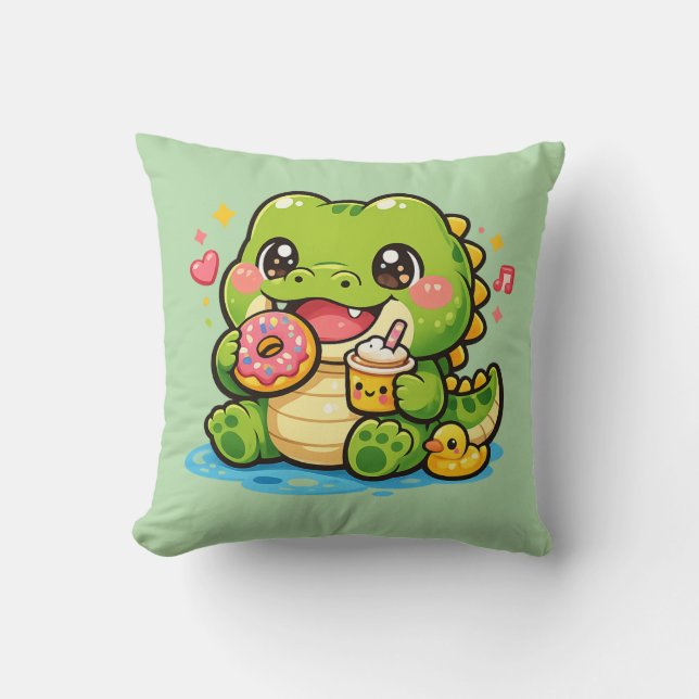 Happy Crocodile Kawaii Cushion Pillow (Front)