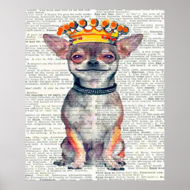 HAPPY CROWNED CHIHUAHUA- VINTAGE ART PRINT (Front)