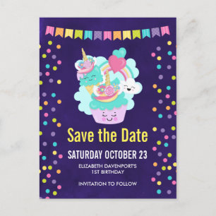 Happy Cupcake and Ice Cream Birthday Save the Date Announcement Postcard