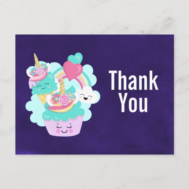 Happy Cupcake and Ice Cream Birthday Thank You Postcard (Front)