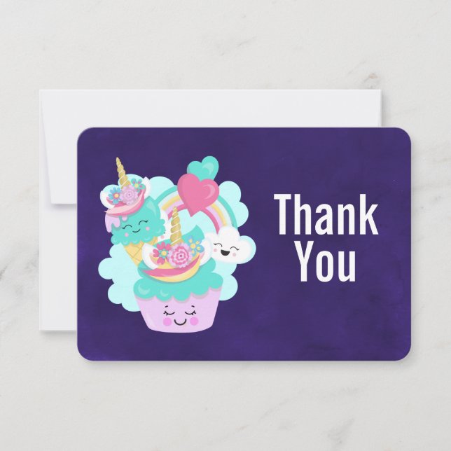 Happy Cupcake and Ice Cream Birthday Thanks Thank You Card (Front)