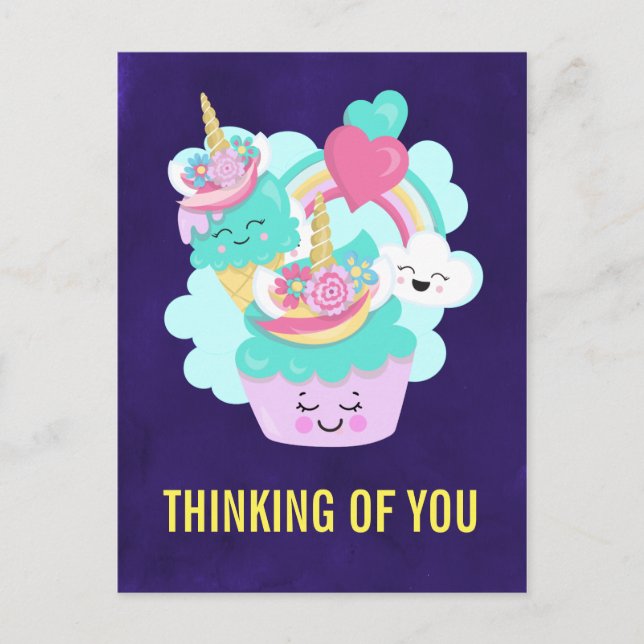 Happy Cupcake and Ice Cream Thinking of You Postcard (Front)