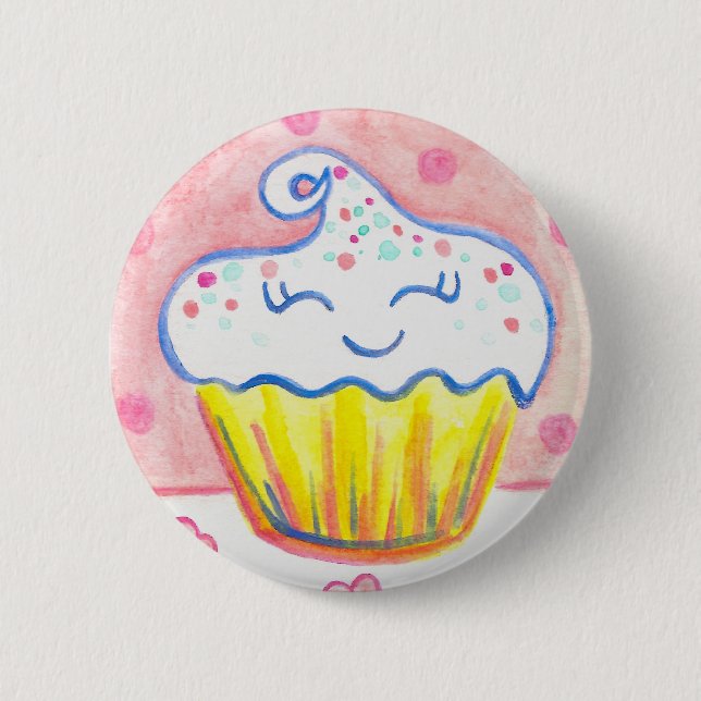 Happy Cupcake Valentine Button Pin (Front)