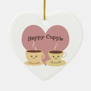 Happy Cupple! Cute Coffee Ceramic Ornament
