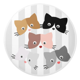 Happy Curious Kittens  Ceramic Knob